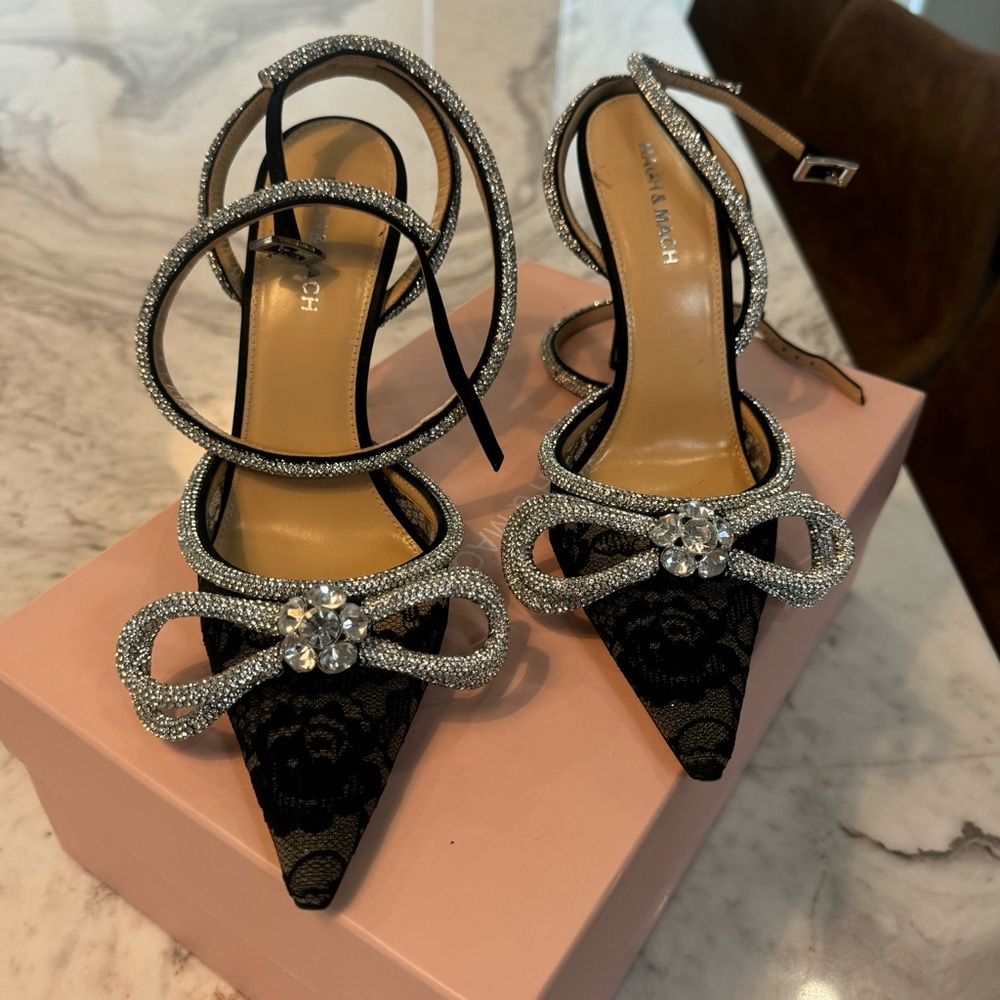 Mach and Mach Black Lace Stiletto Heels - Picture 2 of 4